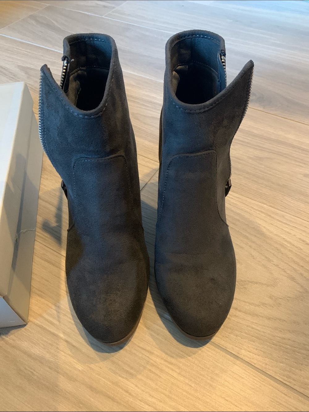 Women's Charcoal Suede Ankle Booties with Side Zip